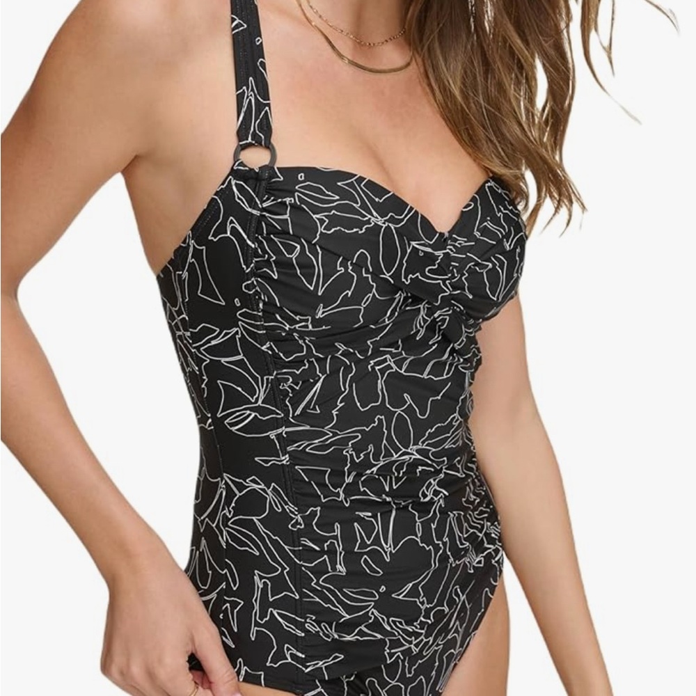 DKNY Black and White Patterned One-Piece Swimsuit
